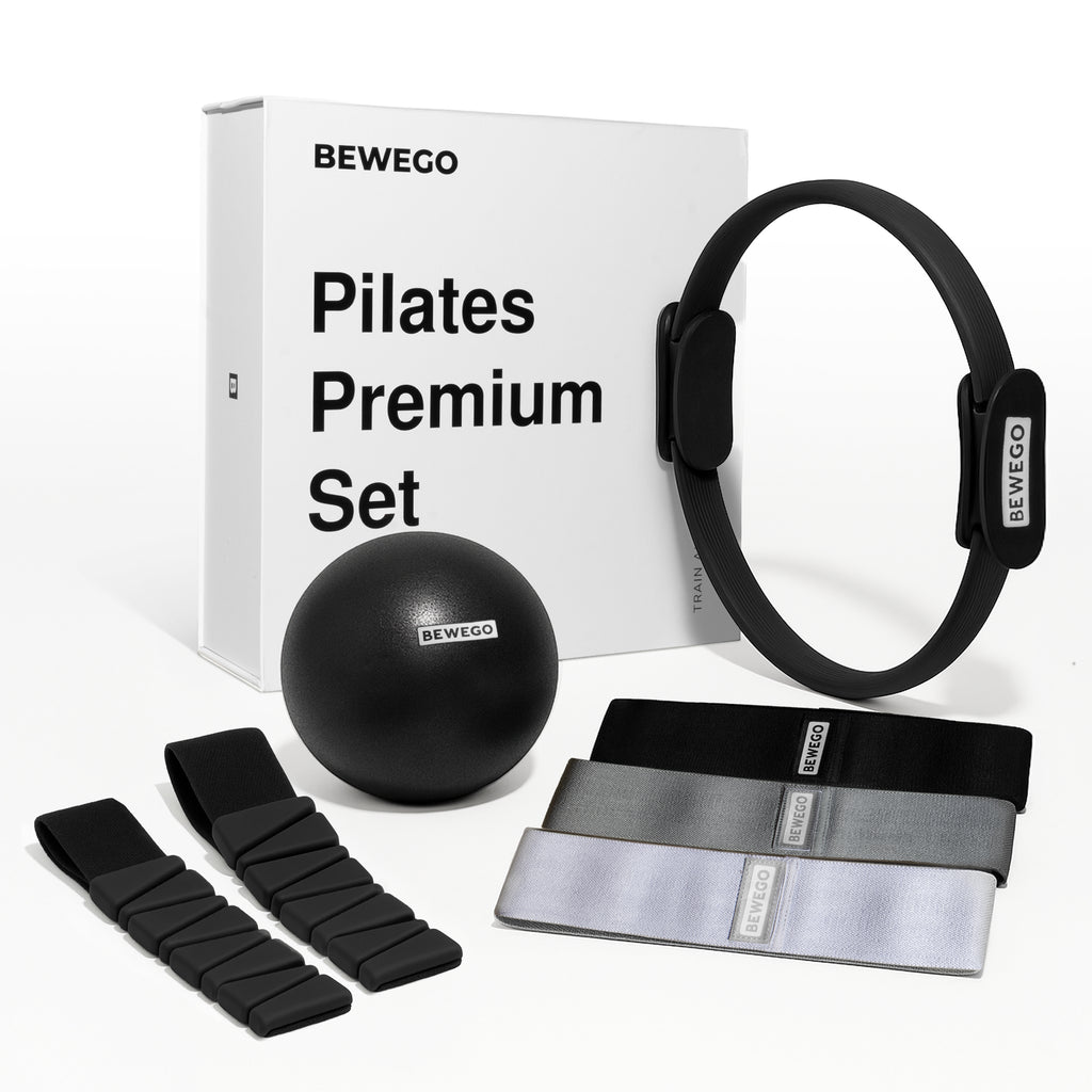 BEWEGO 5-in-1 Premium Pilates Set Für Zuhause Mit Pilates Ring, Soft-Ball, Widerstandsbändern & Gewichten - Elegantes Geschenk Für Frauen, Die Ästhetik & Qualität Schätzen