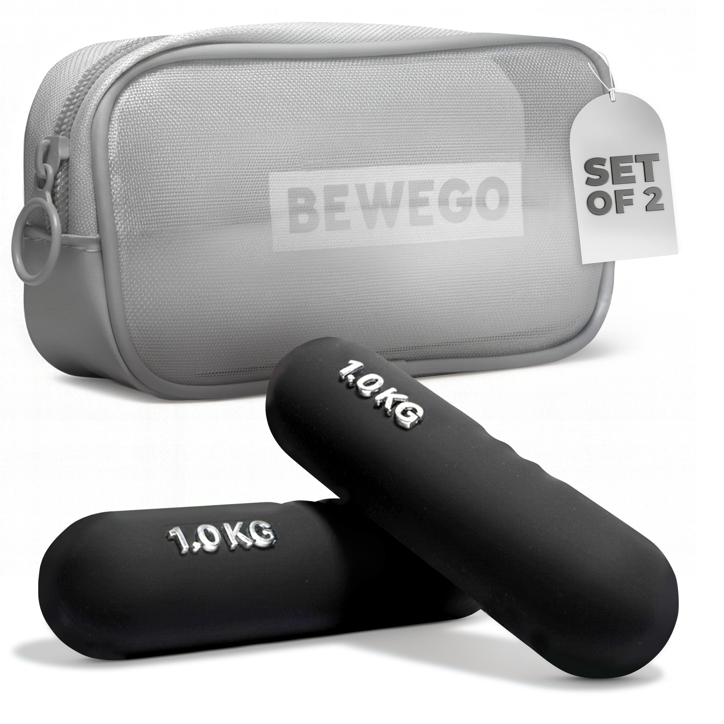 Hanteln Set 2x1 kg – Kurzhanteln / Kurzhantelset für Zuhause, Fitness & Home Workout, Neopren Handhanteln mit Sandfüllung für Frauen & Männer, Anfänger, Schwarz